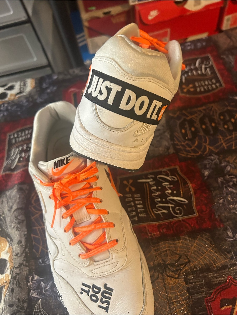 Nike White Athletic Sneakers with Bright Orange Laces
